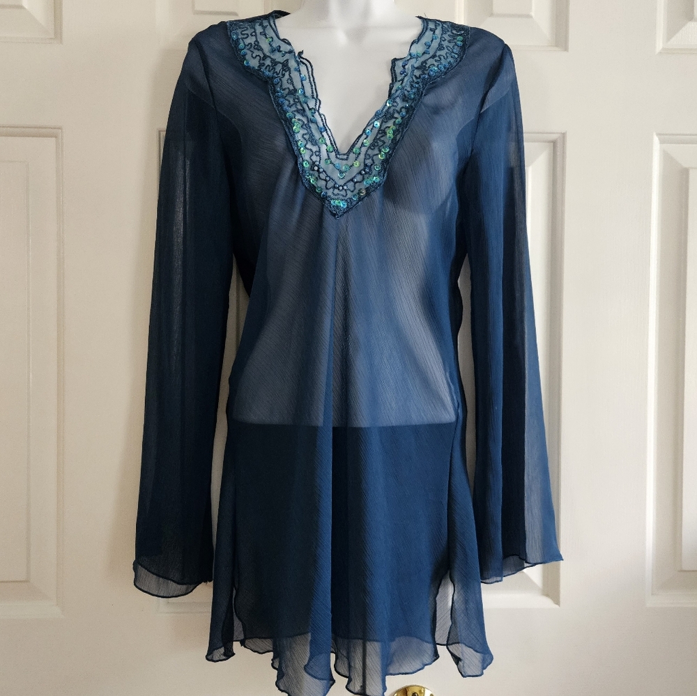 B. Moss Vtg Sheer Top M Sequin Forest Fairy Whimsical Y2K Layering Festival Boho